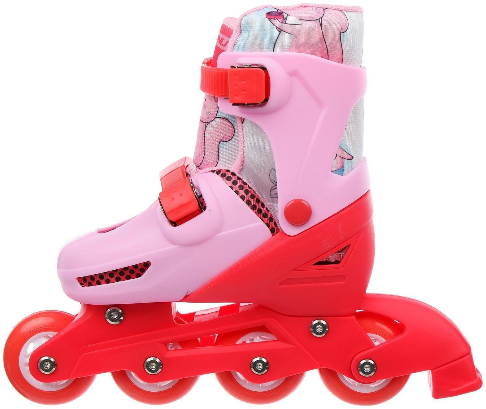 Роликовые коньки раздвижные, р. 30-33, колеса PVC 64 мм, пластик. рама, цвет розовый