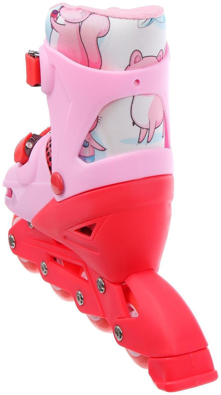 Роликовые коньки раздвижные, р.34-37, колеса PVC 64 мм, пластик. рама, цвет розовый