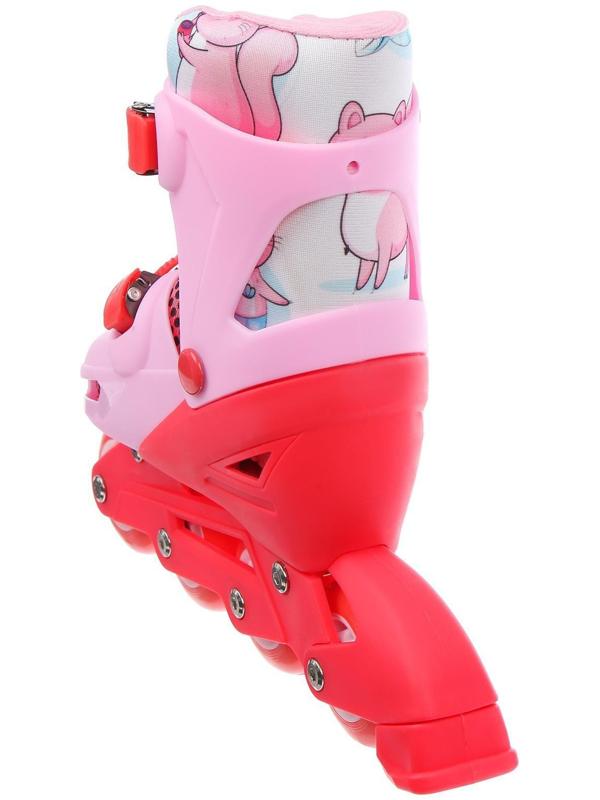 Роликовые коньки раздвижные, р.34-37, колеса PVC 64 мм, пластик. рама, цвет розовый