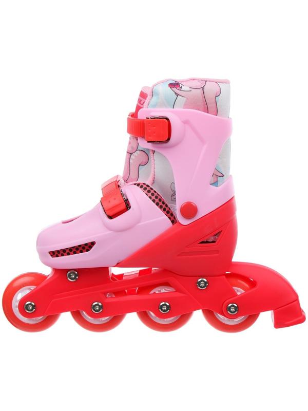 Роликовые коньки раздвижные, р.34-37, колеса PVC 64 мм, пластик. рама, цвет розовый