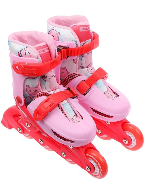 Роликовые коньки раздвижные, р.34-37, колеса PVC 64 мм, пластик. рама, цвет розовый