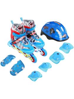 Роликовые коньки Hot Wheels, PU колёса со светом, в комплекте с защитой и шлемом, размер S (30-33)