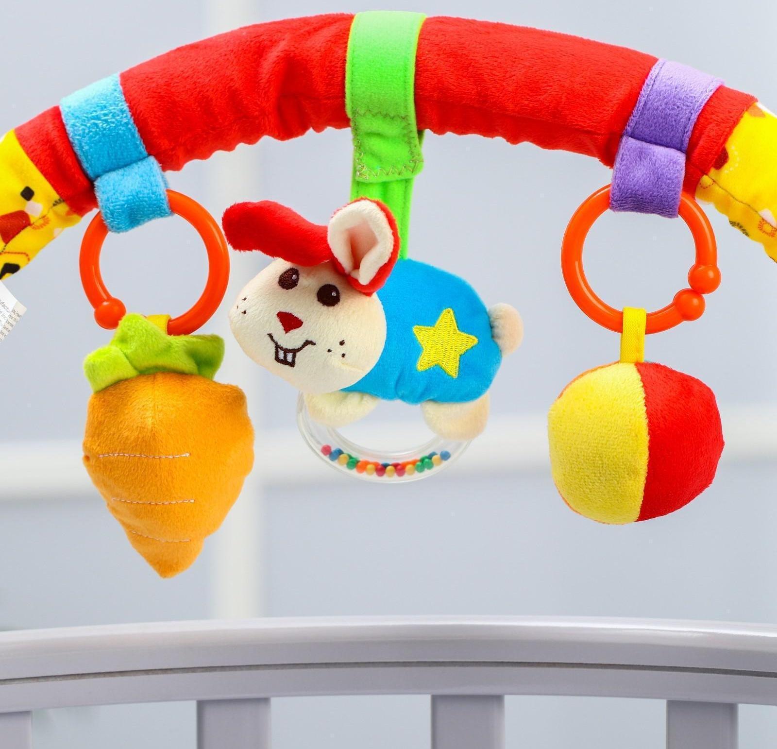 Дуга на кроватку/коляску «Зайка», 3 игрушки, с погремушками, р-р 27-40