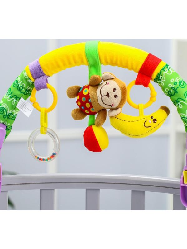 Дуга на кроватку/коляску «Обезьянка», 3 игрушки, с погремушками, р-р 22-40