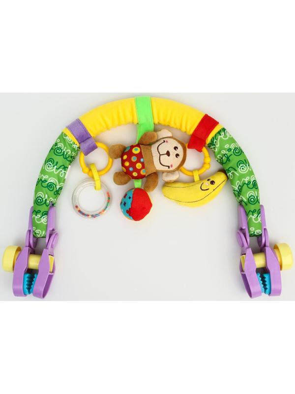 Дуга на кроватку/коляску «Обезьянка», 3 игрушки, с погремушками, р-р 22-40