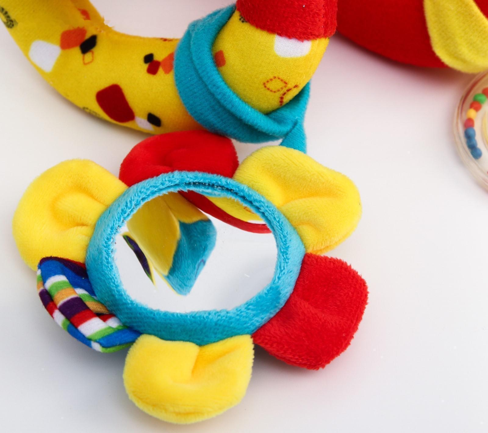 Растяжка - спираль мягкая с погремушкой на кроватку/коляску «Жирафик», 30 - 84 см