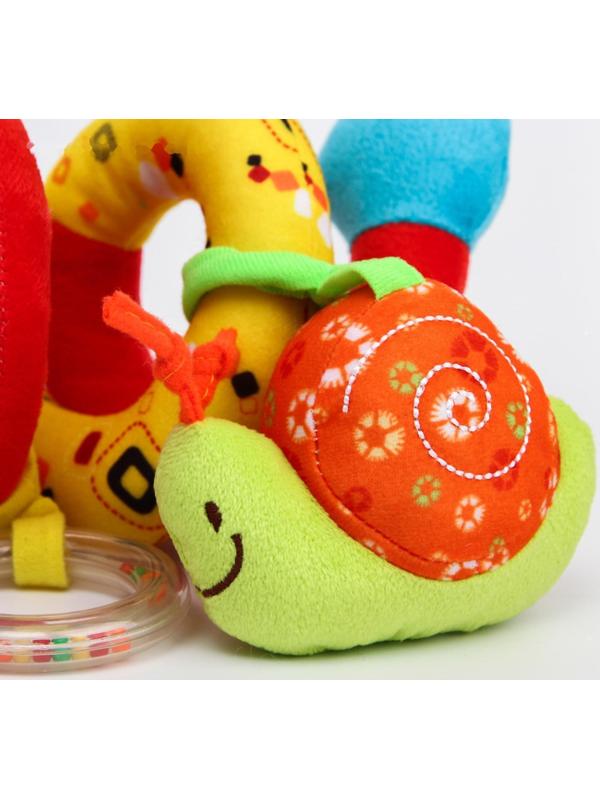 Растяжка - спираль мягкая с погремушкой на кроватку/коляску «Жирафик», 30 - 84 см