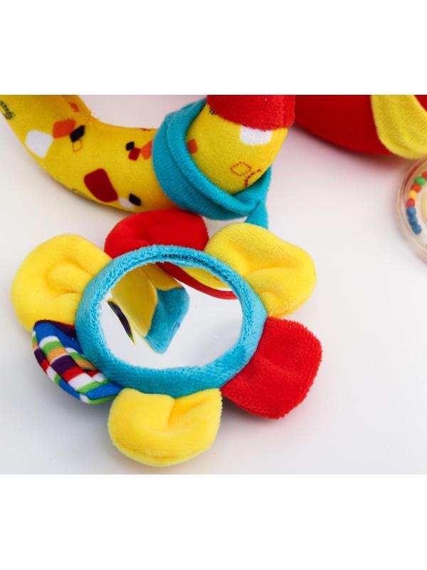 Растяжка - спираль мягкая с погремушкой на кроватку/коляску «Жирафик», 30 - 84 см