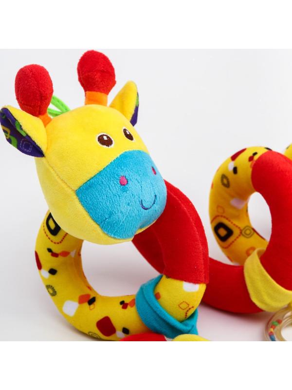 Растяжка - спираль мягкая с погремушкой на кроватку/коляску «Жирафик», 30 - 84 см
