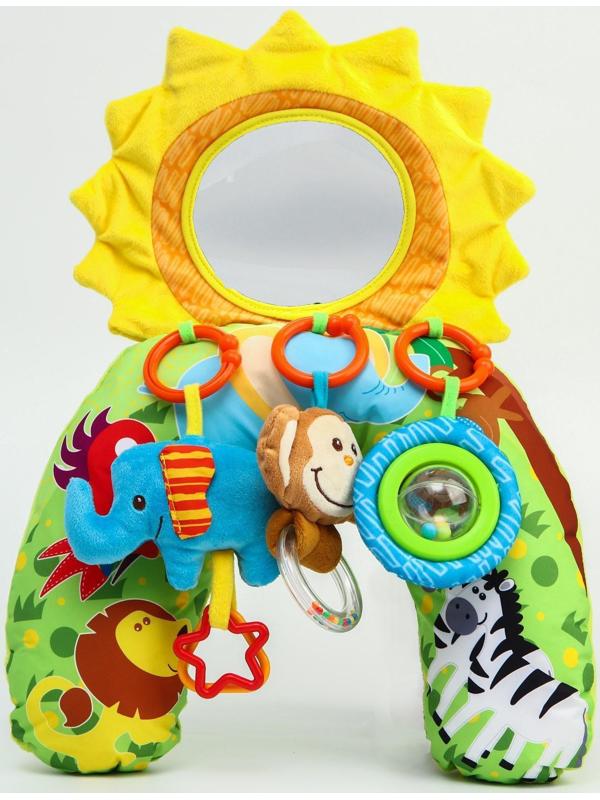 Развивающая подушка для малыша «Зоо», с  погремушками/зеркалом