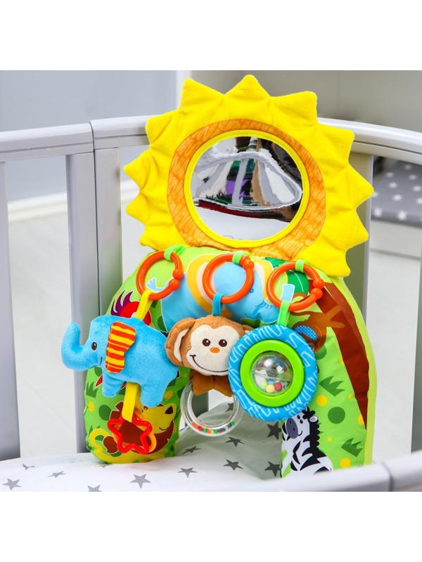 Развивающая подушка для малыша «Зоо», с  погремушками/зеркалом