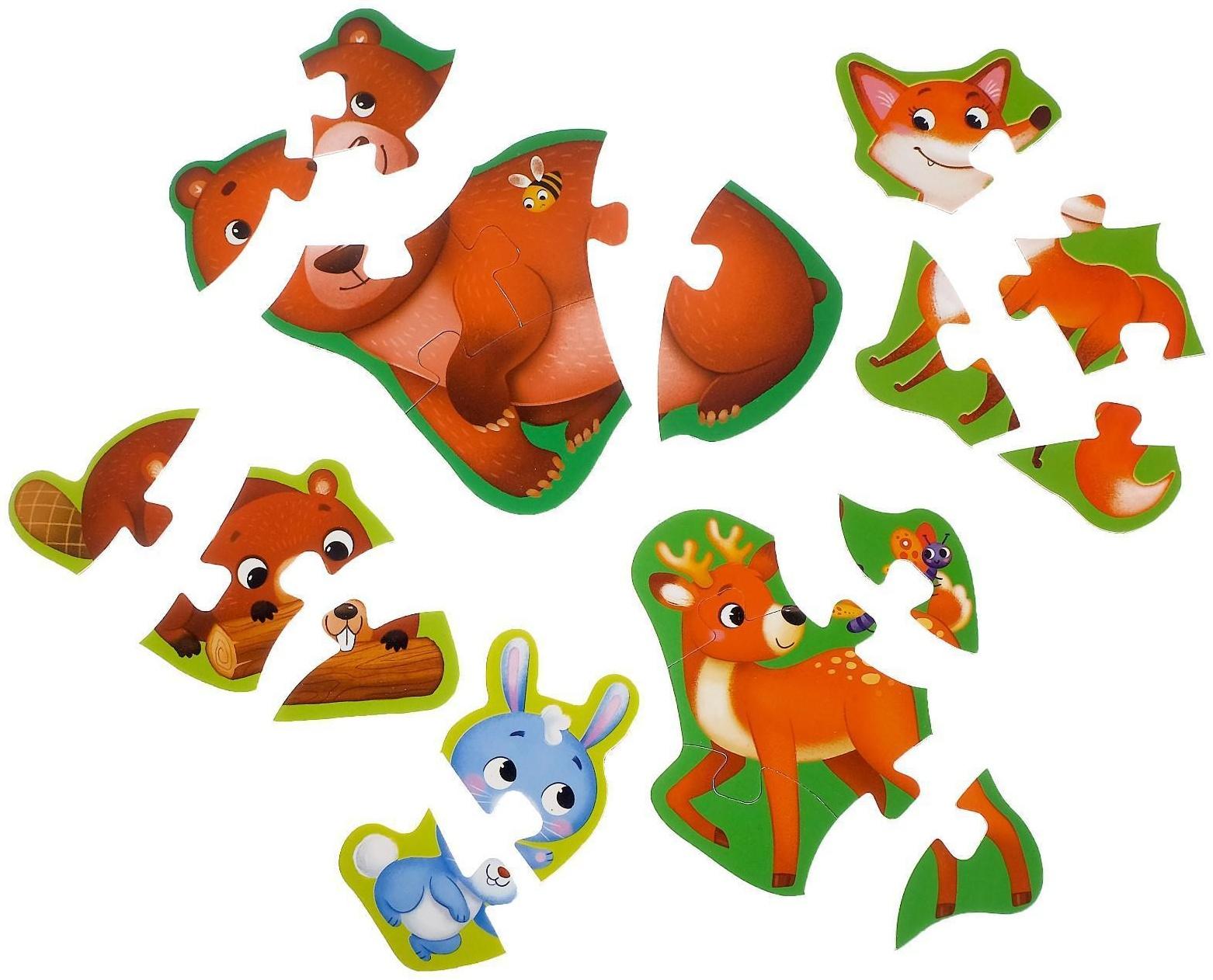 Макси- пазлы «Лесные жители», 5 пазлов, 20 деталей