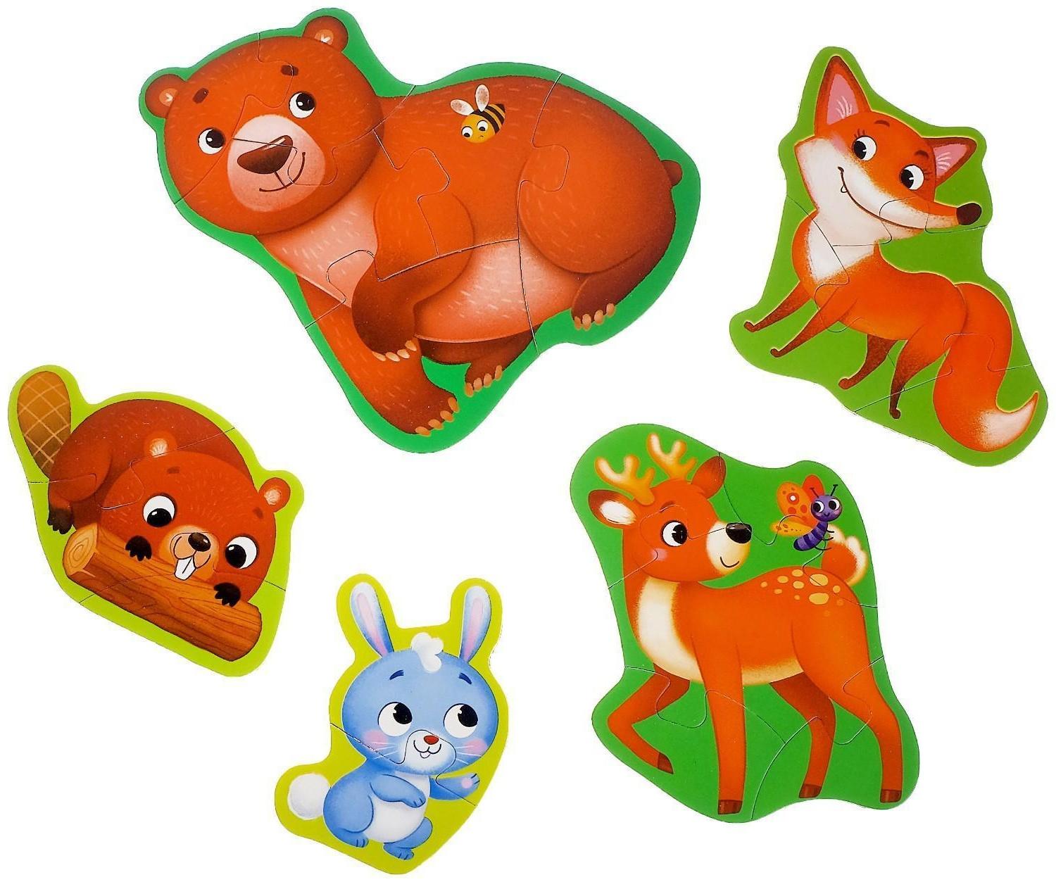 Макси- пазлы «Лесные жители», 5 пазлов, 20 деталей