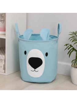 Корзина бельевая текстильная «Мишутка», 36×35 см, цвет голубой