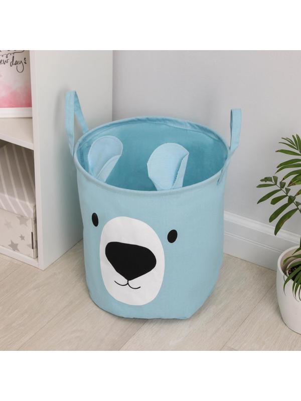 Корзина бельевая текстильная «Мишутка», 36×35 см, цвет голубой