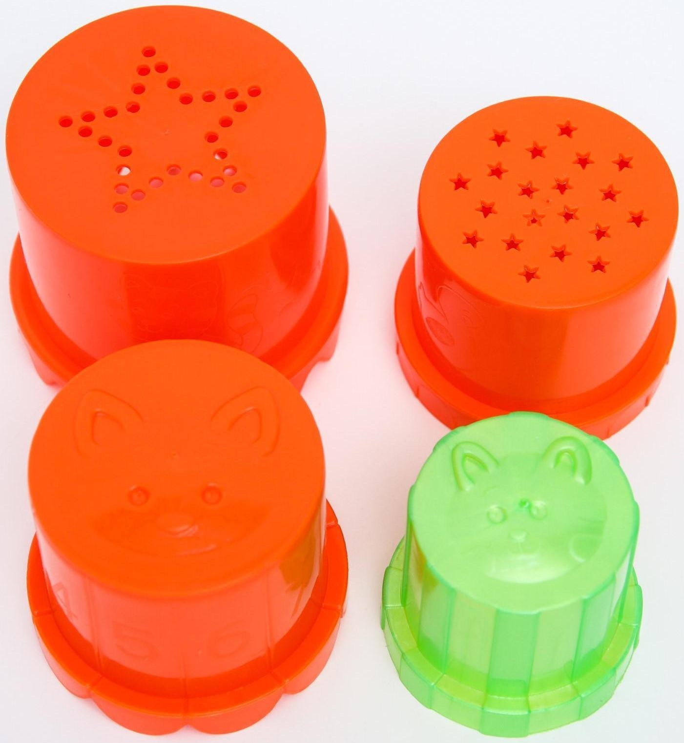 Песочный набор «Крош», Смешарики, ведёрко-лейка 350 мл, грабли, совок, 4 формочки, в сетке