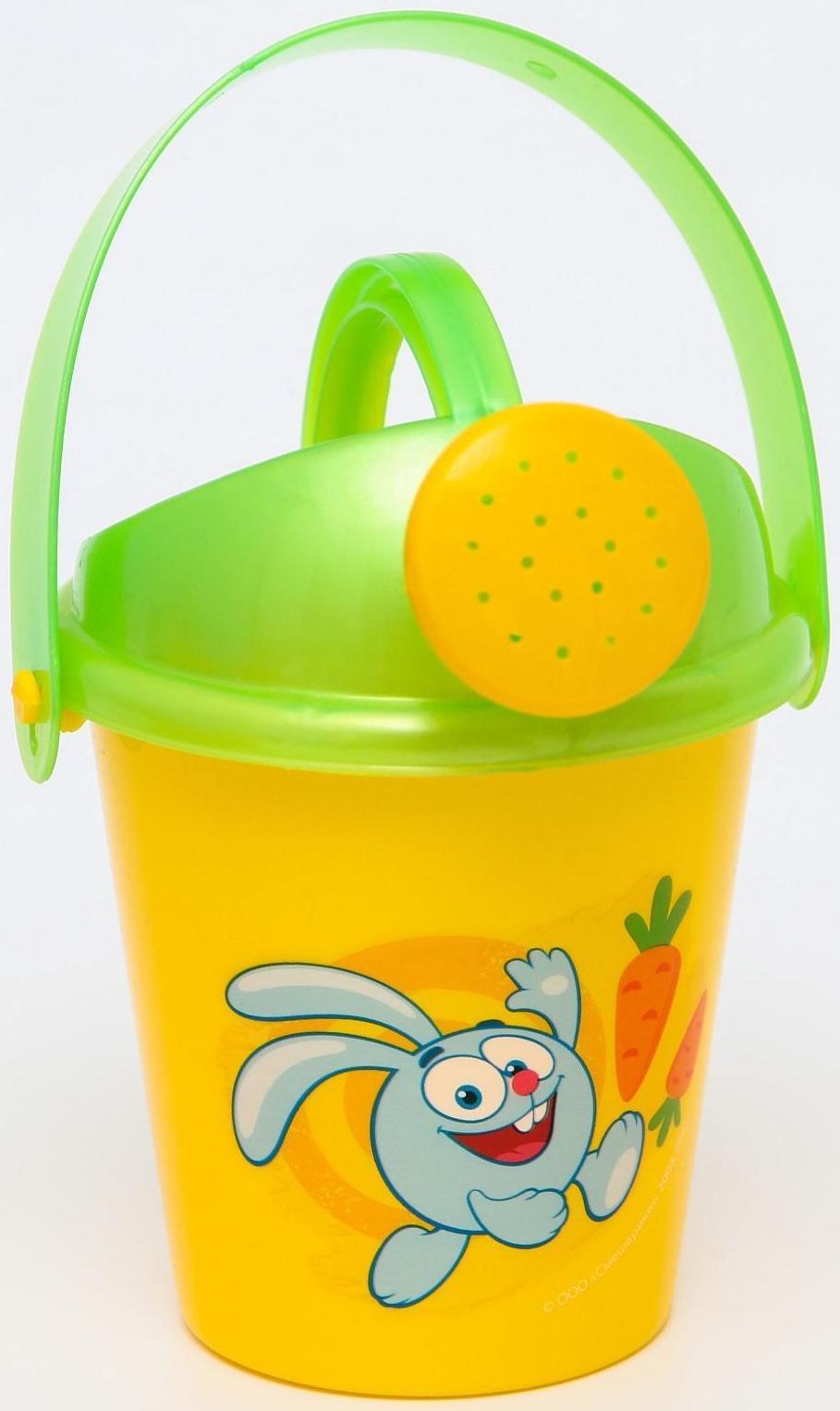 Песочный набор «Крош», Смешарики, ведёрко-лейка 350 мл, грабли, совок, 4 формочки, в сетке