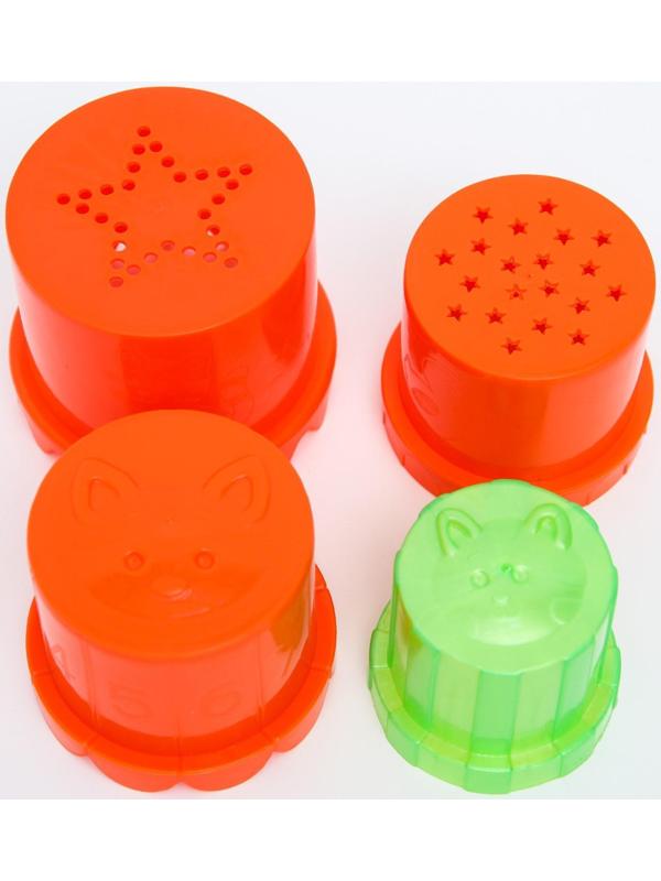 Песочный набор «Крош», Смешарики, ведёрко-лейка 350 мл, грабли, совок, 4 формочки, в сетке