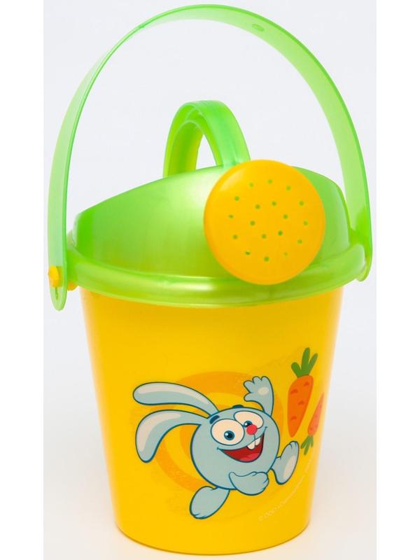 Песочный набор «Крош», Смешарики, ведёрко-лейка 350 мл, грабли, совок, 4 формочки, в сетке