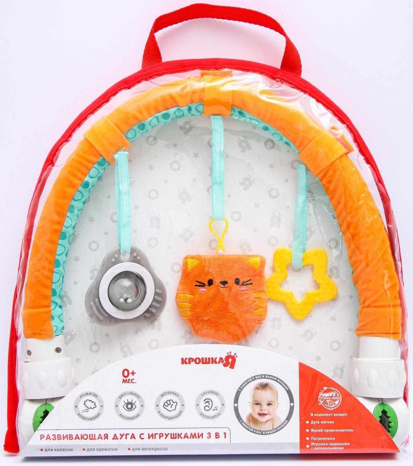 Развивающая, мягкая, игровая дуга на коляску/кроватку «Котик», прорезыватель/погремушка, р-р 16-45
