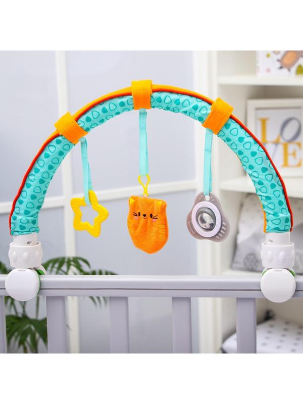 Развивающая, мягкая, игровая дуга на коляску/кроватку «Котик», прорезыватель/погремушка, р-р 16-45