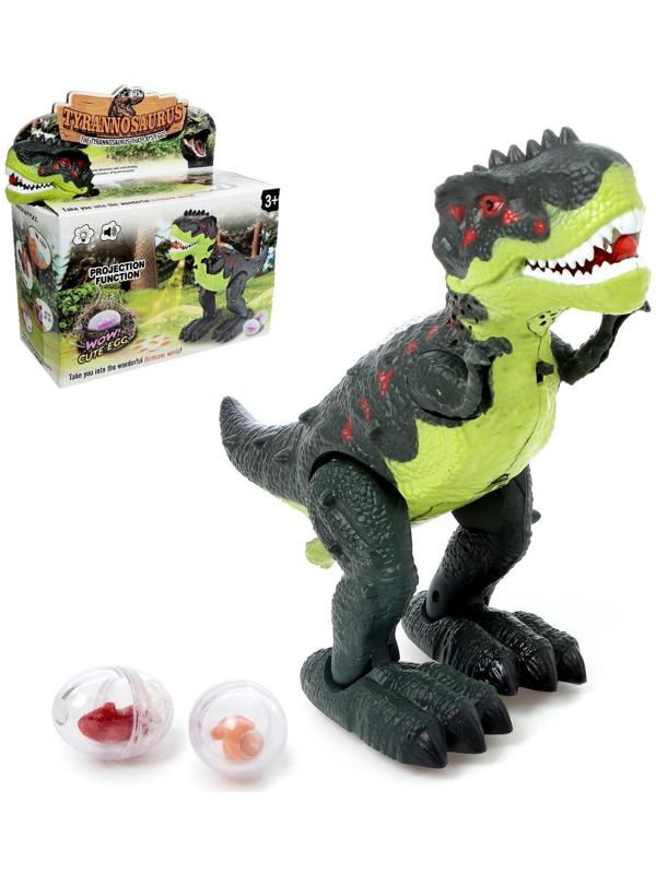 Динозавр «Рекс», откладывает яйца, проектор, свет и звук, работает от батареек, цвет зелёный