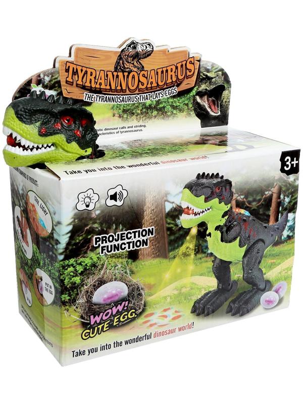 Динозавр «Рекс», откладывает яйца, проектор, свет и звук, работает от батареек, цвет зелёный