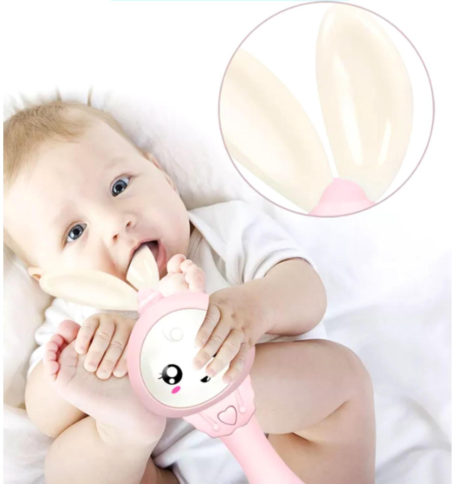 Погремушка - прорезыватель музыкальная «Зайка Лило», светится, эластичные ушки - прорезыватель, цвет МИКС