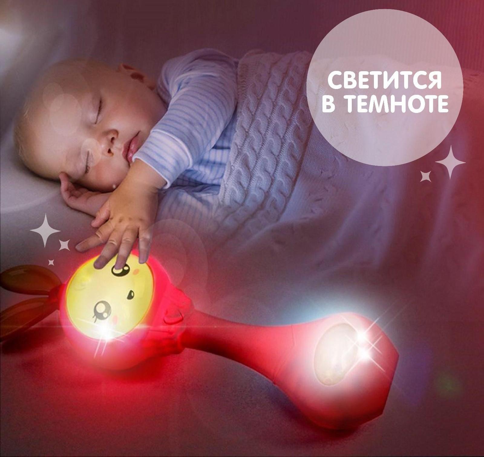 Погремушка - прорезыватель музыкальная «Зайка Лило», светится, эластичные ушки - прорезыватель, цвет МИКС