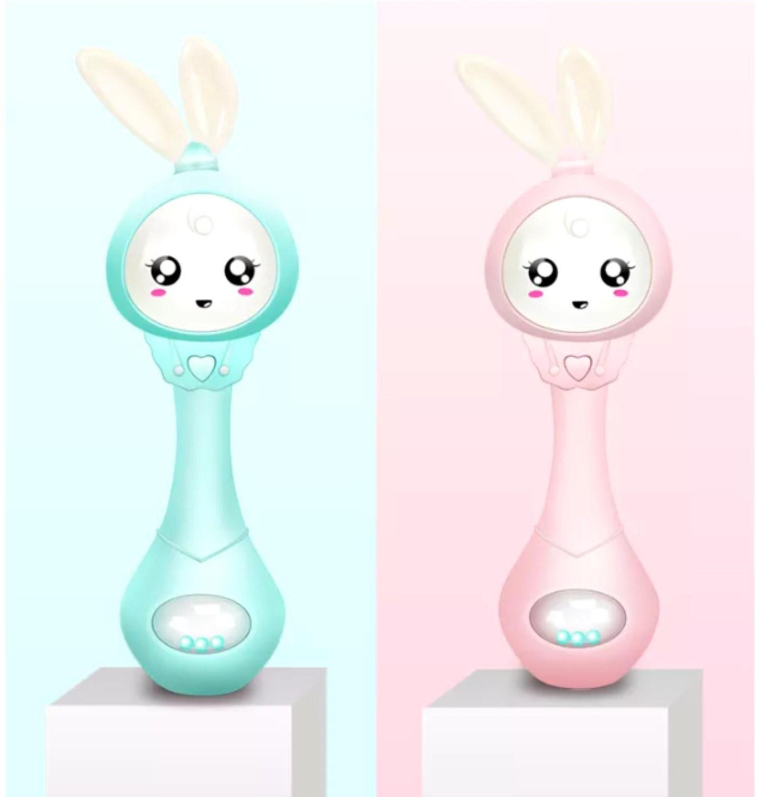 Погремушка - прорезыватель музыкальная «Зайка Лило», светится, эластичные ушки - прорезыватель, цвет МИКС