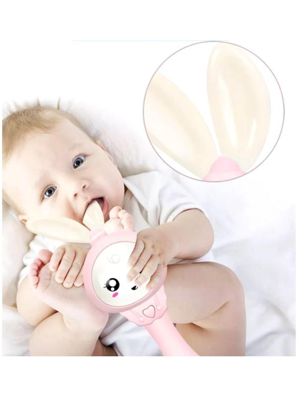 Погремушка - прорезыватель музыкальная «Зайка Лило», светится, эластичные ушки - прорезыватель, цвет МИКС