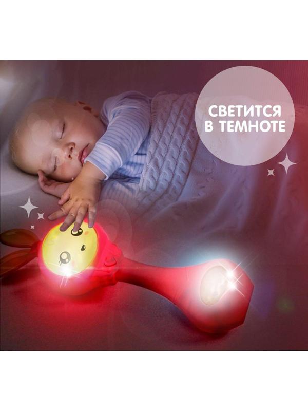 Погремушка - прорезыватель музыкальная «Зайка Лило», светится, эластичные ушки - прорезыватель, цвет МИКС