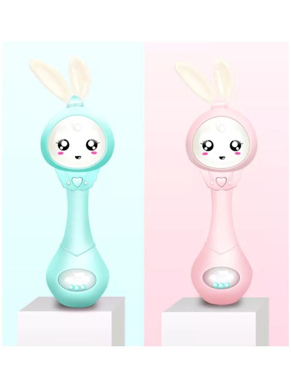 Погремушка - прорезыватель музыкальная «Зайка Лило», светится, эластичные ушки - прорезыватель, цвет МИКС