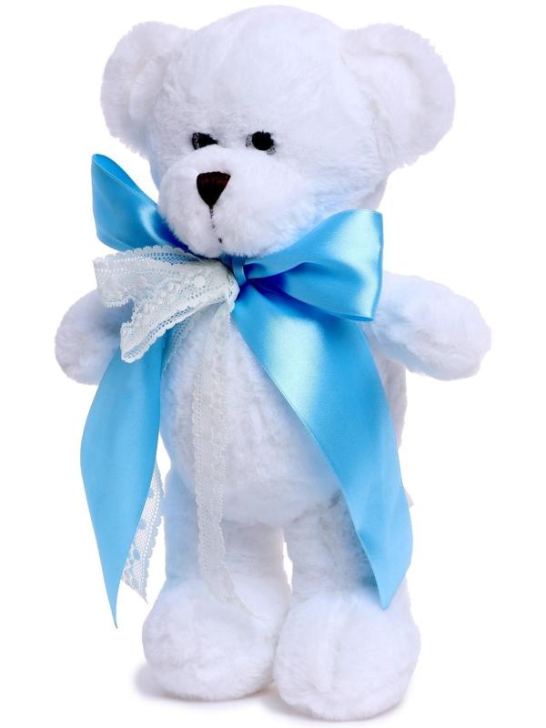 Мягкая игрушка «Медведица Сильва», с голубым атласным бантом, 33 см