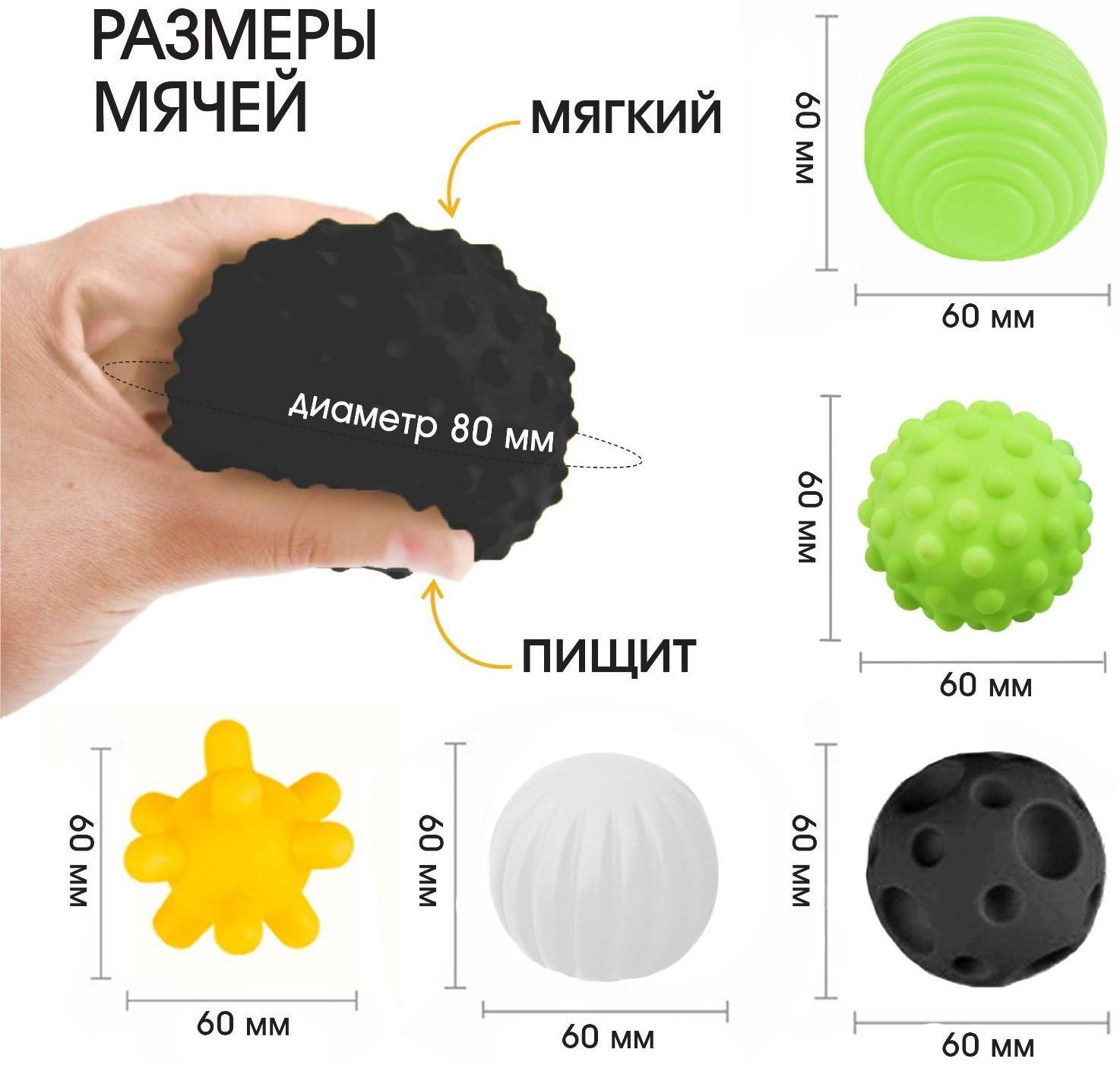 Подарочный набор тактильных развивающих мячиков по методике Гленна Домана, 6 шт.