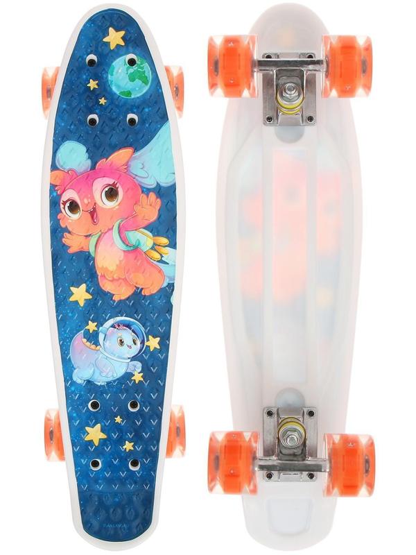 Пенниборд 55 х 14 см, колёса световые PU 60 х 45 мм, ABEC 7, алюминиевая рама