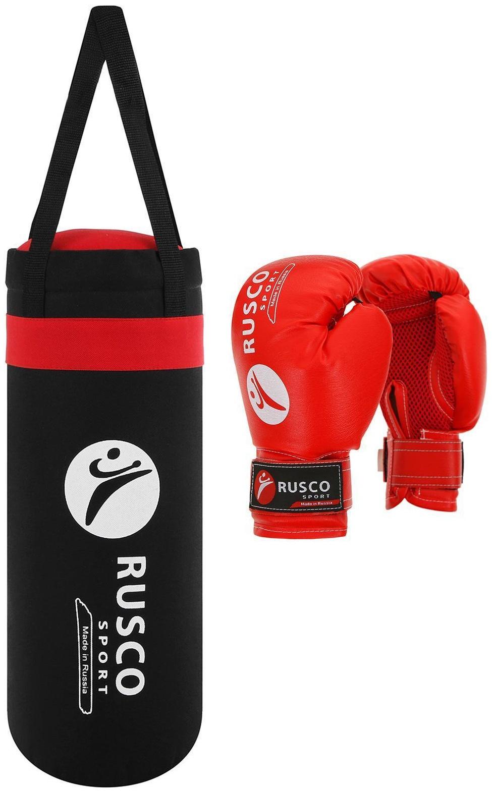 Набор боксёрский для начинающих RUSCO SPORT: мешок + перчатки, цвет чёрный/красный (4 OZ)