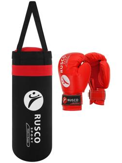 Набор боксёрский для начинающих RUSCO SPORT: мешок + перчатки, цвет чёрный/красный (4 OZ)