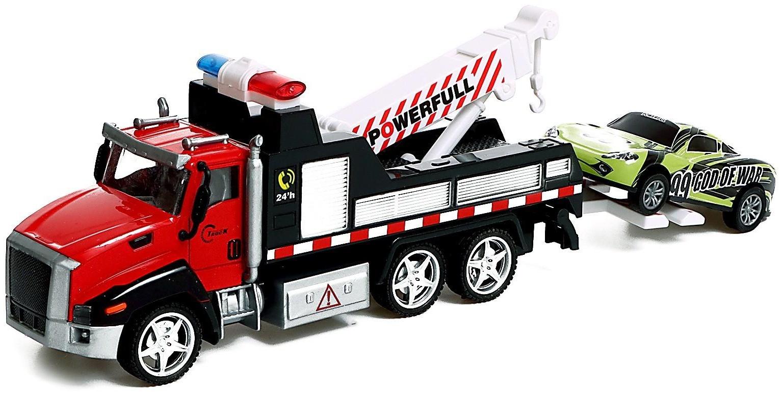 Грузовик металлический «Эвакуатор», с машинкой, свет и звук, инерция, МИКС