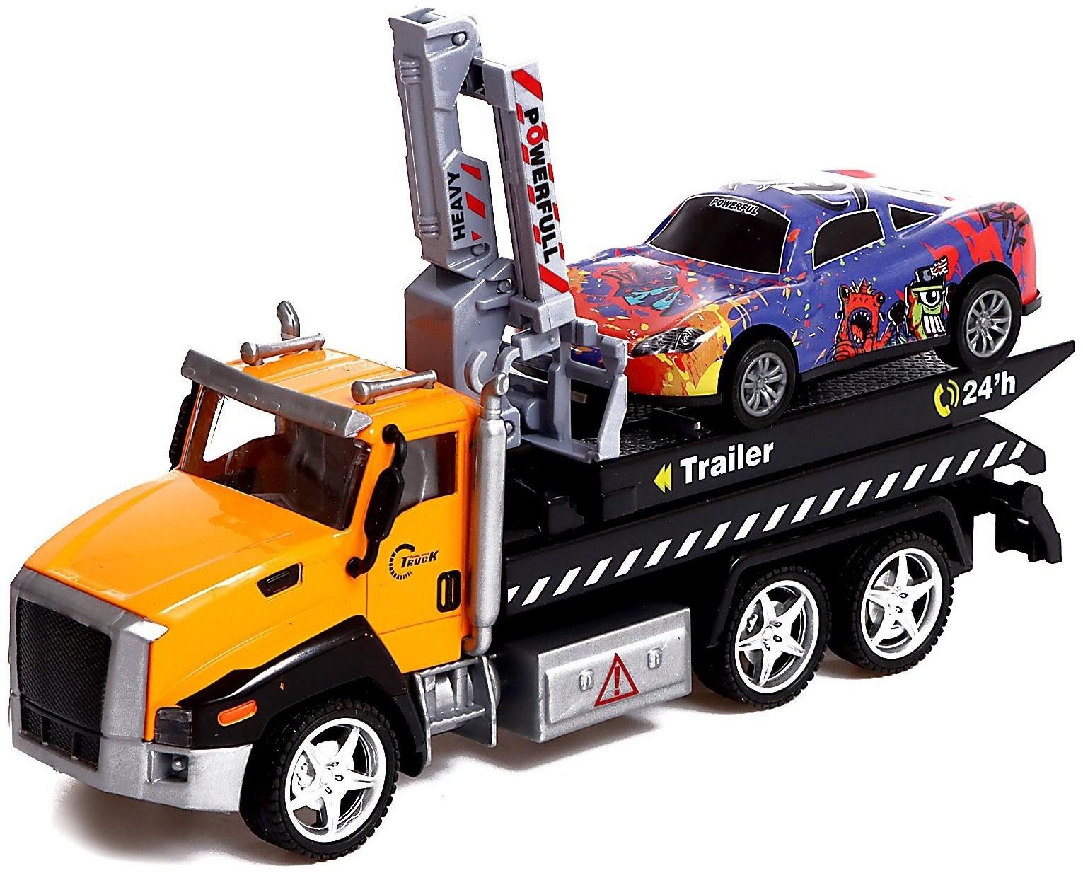 Грузовик металлический «Эвакуатор», с машинкой, свет и звук, инерция, МИКС