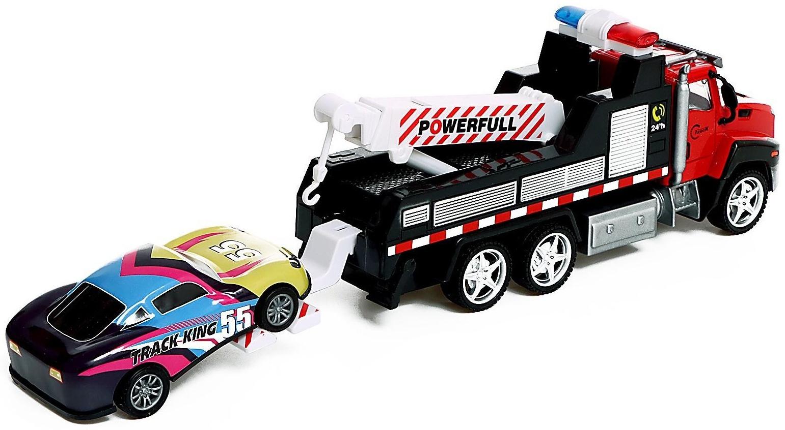 Грузовик металлический «Эвакуатор», с машинкой, свет и звук, инерция, МИКС