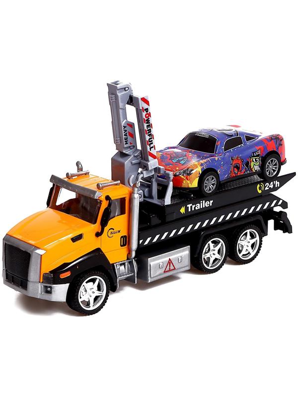 Грузовик металлический «Эвакуатор», с машинкой, свет и звук, инерция, МИКС