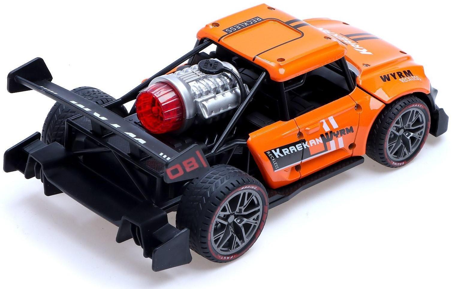 Машина радиоуправляемая «Хот-род», эффект дыма, свет и звук, работает от аккумулятора, цвет оранжевый