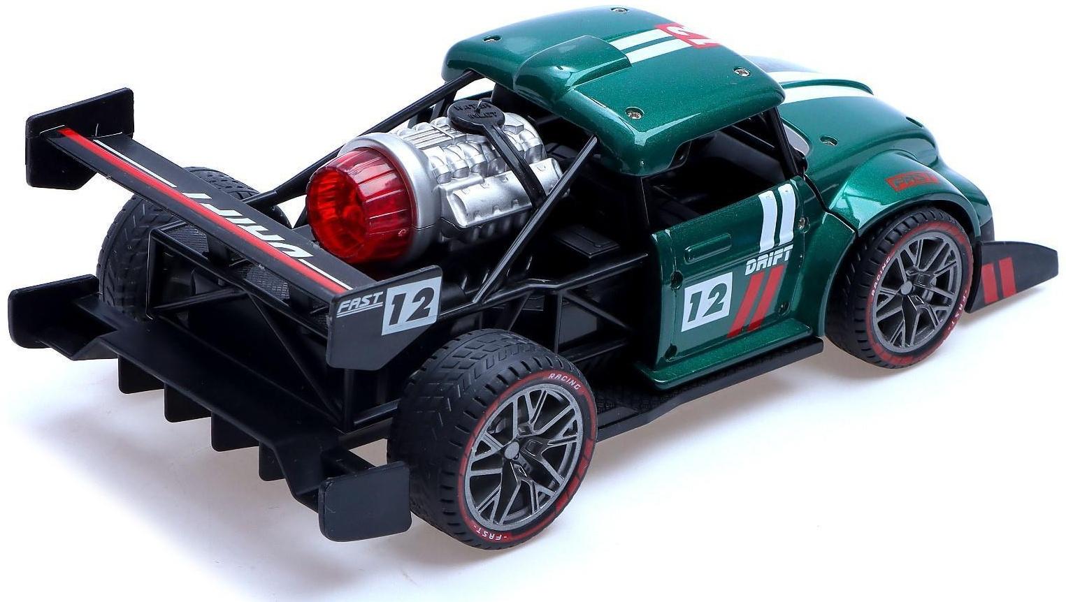 Машина радиоуправляемая «Хот-род», эффект дыма, свет и звук, работает от аккумулятора, цвет зелёный