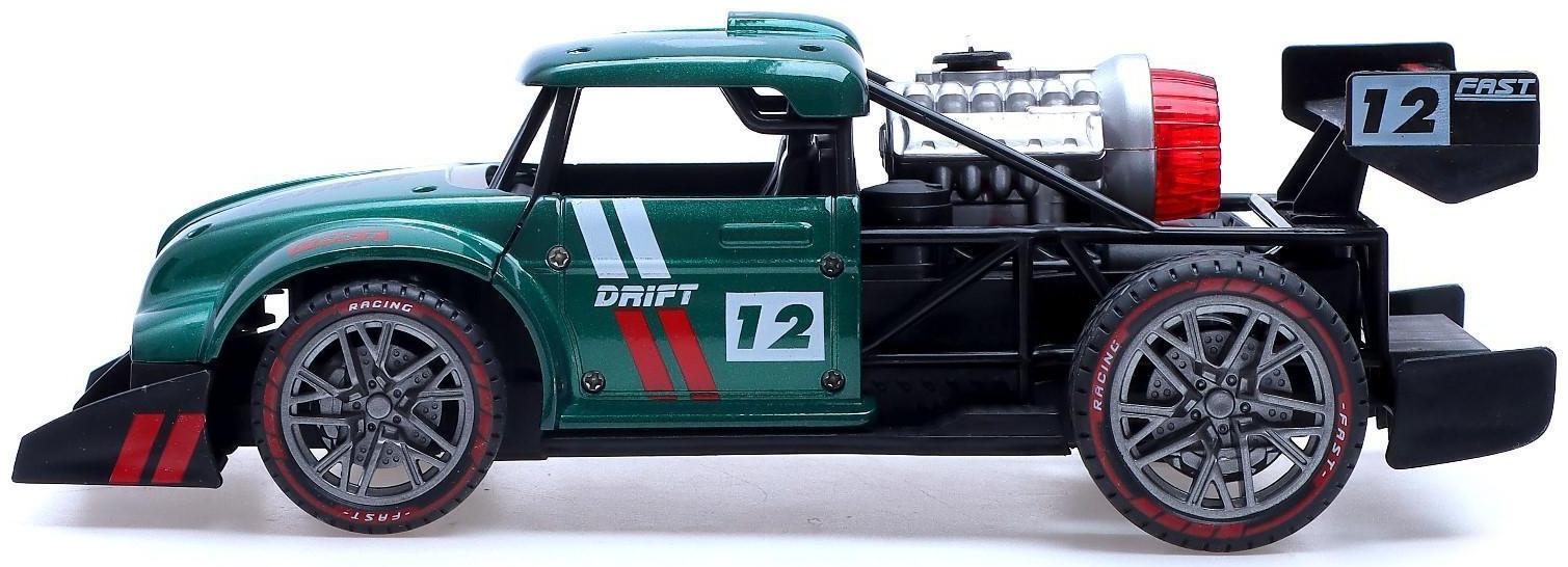 Машина радиоуправляемая «Хот-род», эффект дыма, свет и звук, работает от аккумулятора, цвет зелёный