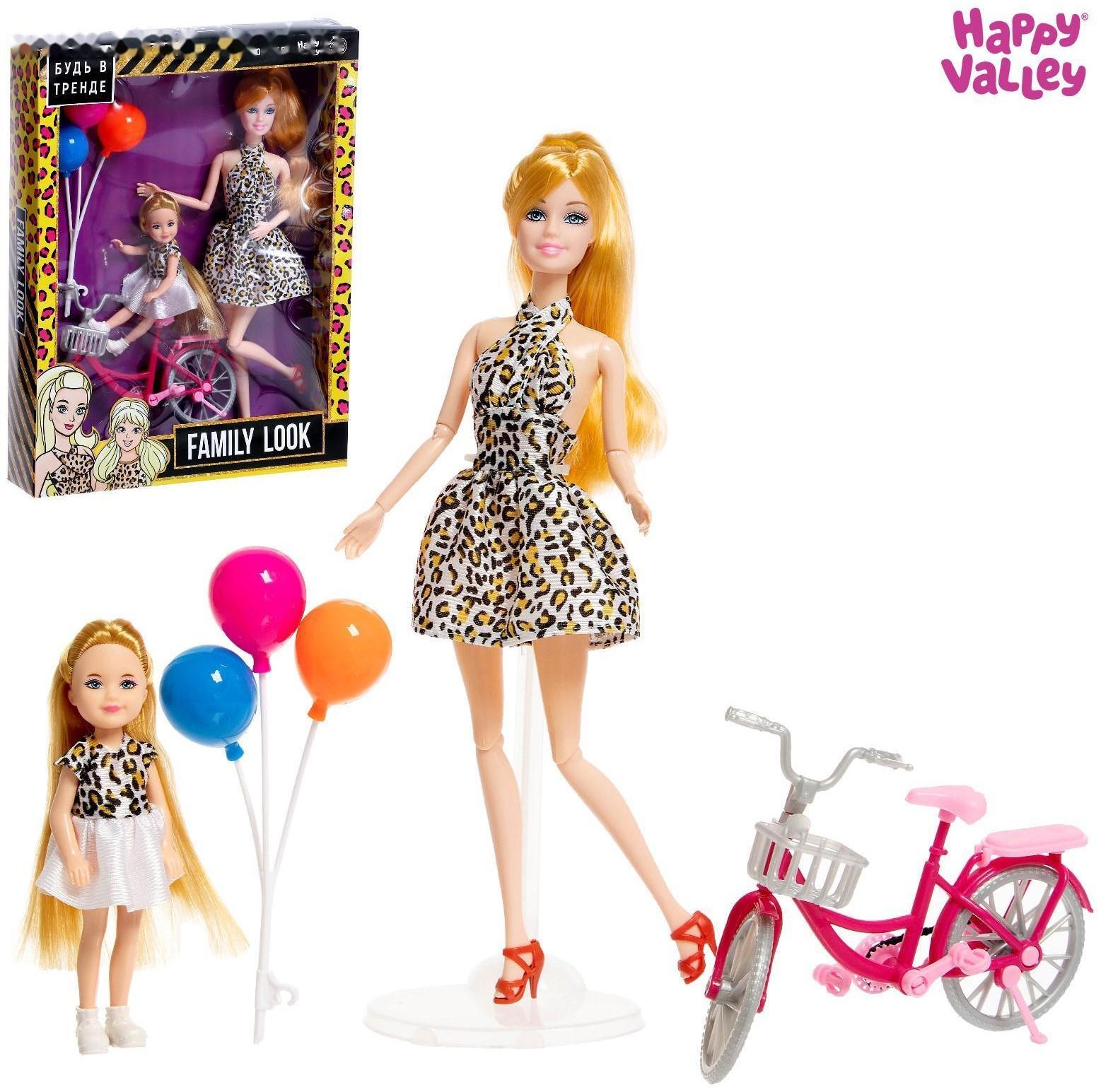 Кукла с дочкой Family Look на велосипеде, леопард