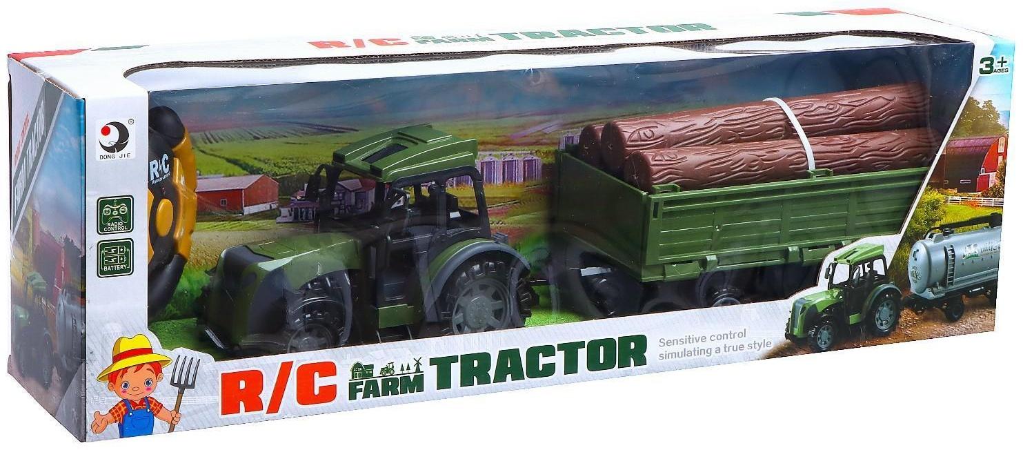 Трактор радиоуправляемый «Фермер» с прицепом, работает от батареек, цвет зелёный