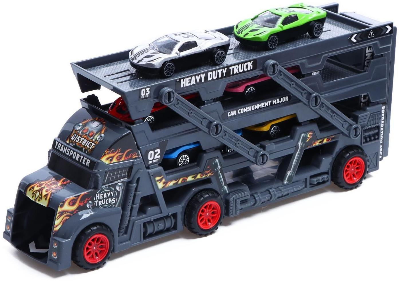 Грузовик «Пламя», с 6 металлическими машинами и запуском, МИКС