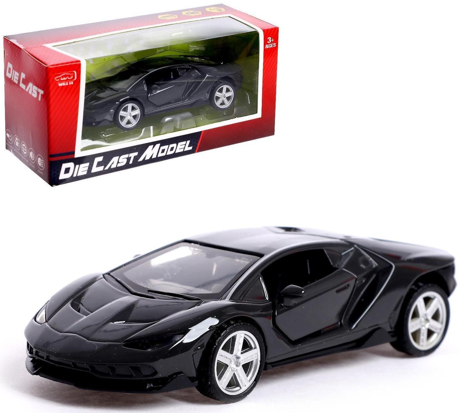 Машина металлическая «ГиперКар», 1:32, инерция, открываются двери, цвет чёрный