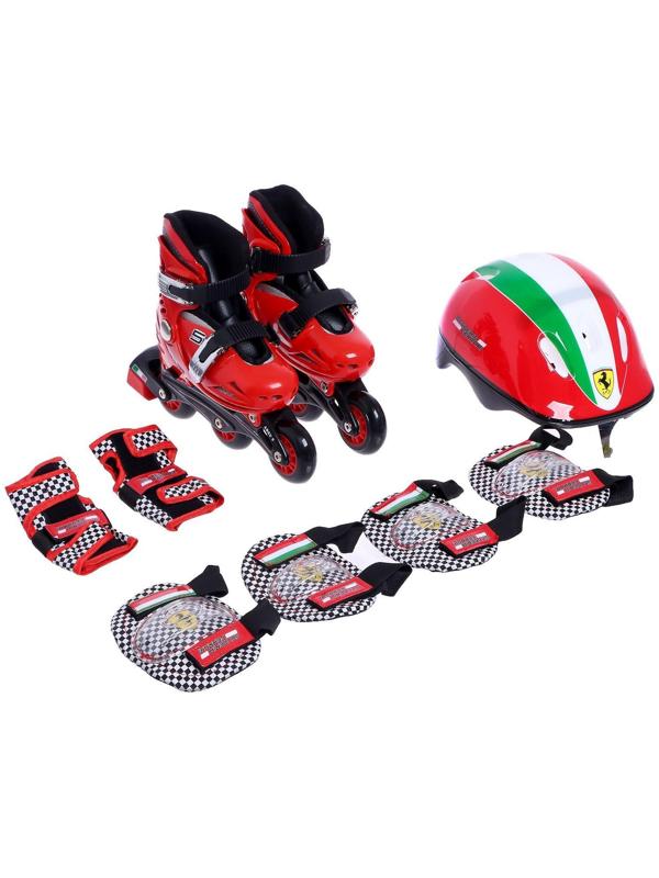 Набор роликовые коньки и защита Ferrari, р.33-36, цвет красный